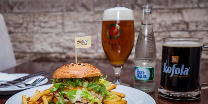 5 druhov burgerov aj s hranolčekmi, omáčkou a nápojom