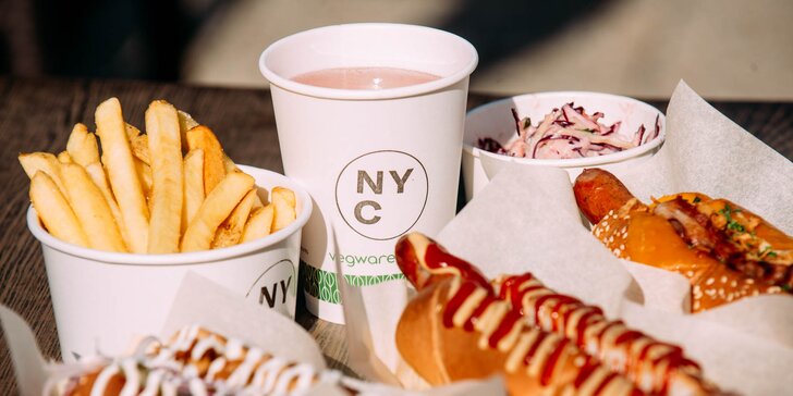 NYC Corner hot dog s hranolčekmi alebo coleslaw šalátom a nápojom