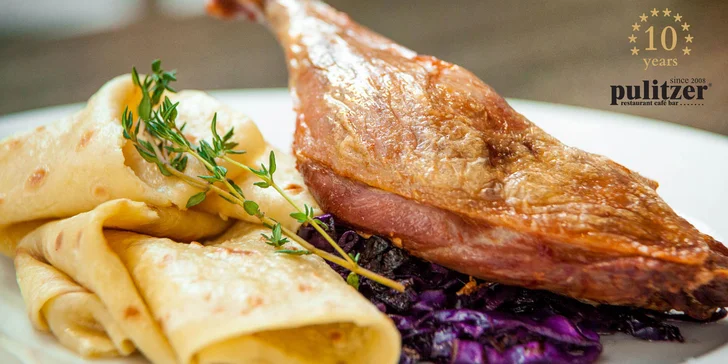 Prešporské kačacie hody v Pulitzeri: 350g pečené stehno, domáce lokše a kapusta