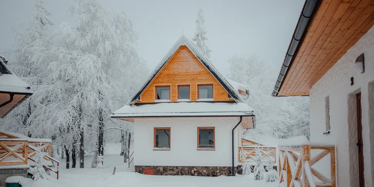 Nové Horské Chaty Guldiner pre 4 až 7 ľudí pri svahu a na bežkárskej trase na vrchole Kremnických vrchov v 1205 m n. m.