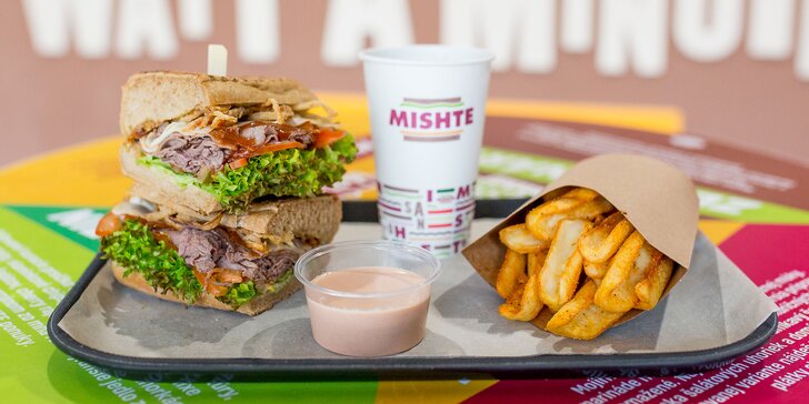 Beef sandwich s extra roastbeefom alebo Veggie sandwich v MISHTE