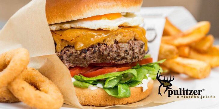 Špeciál 100% hovädzí burger s hranolčekmi v Pulitzeri u Zlatého jeleňa