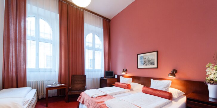 Pobyt v ikonickom prvorepublikovom hoteli Slavia v centre Brna: polpenzia a sauna