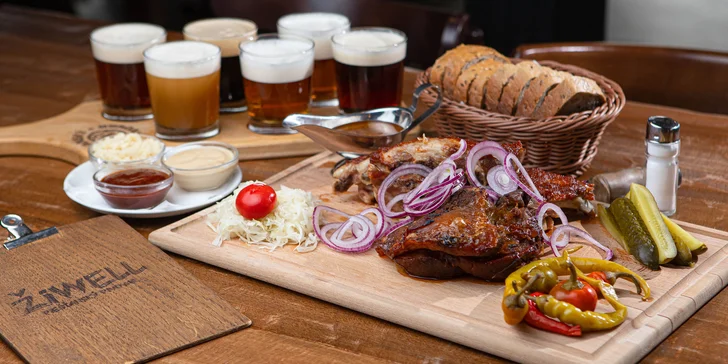 Americký burger s hranolčekmi alebo pivovarská doska + degustácia pív