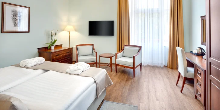 4* pobyt v centre Mariánskych Lázní s raňajkami slebo polpenziou, wellness a procedúrami