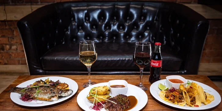 Mäsové špeciality: grilovaný pstruh, hovädzie taco alebo steak