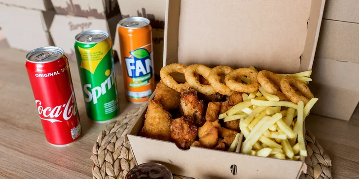 Chutný burger a kuracie špeciality spolu s hranolčekmi a omáčkami. Aj rozvoz!