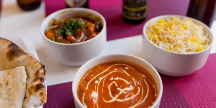 Vegetariánske alebo kuracie špeciality s prílohou + indické pivo