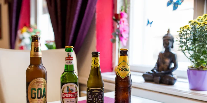 Vegetariánske alebo kuracie špeciality s prílohou + indické pivo