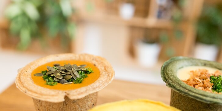 Polievka v chlebovom poháriku + vegetatarák v košickom Soupculture