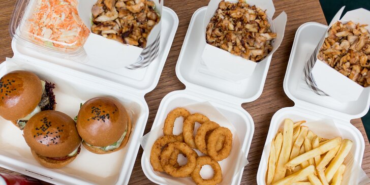MIX BOX plný mini burgerov, kebabu a príloh pre 3 osoby - len rozvoz