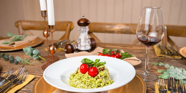 Vegetariánske alebo mäsové 3-chodové menu s degustáciou vín