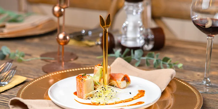 Vegetariánske alebo mäsové 3-chodové menu s degustáciou vín