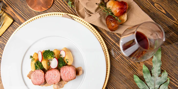Vegetariánske alebo mäsové 3-chodové menu s degustáciou vín