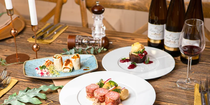 Vegetariánske alebo mäsové 3-chodové menu s degustáciou vín
