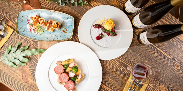 Vegetariánske alebo mäsové 3-chodové menu s degustáciou vín