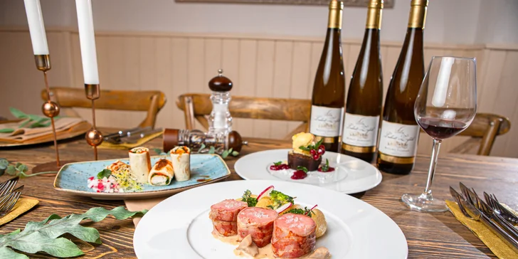 Vegetariánske alebo mäsové 3-chodové menu s degustáciou vín