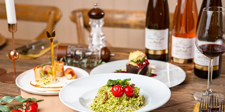 Vegetariánske alebo mäsové 3-chodové menu s degustáciou vín