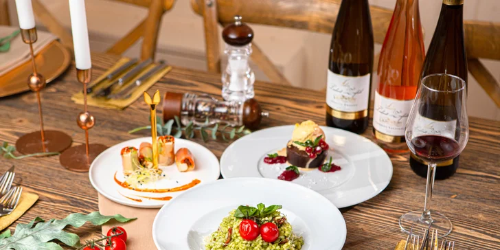 Vegetariánske alebo mäsové 3-chodové menu s degustáciou vín