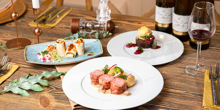 Vegetariánske alebo mäsové 3-chodové menu s degustáciou vín