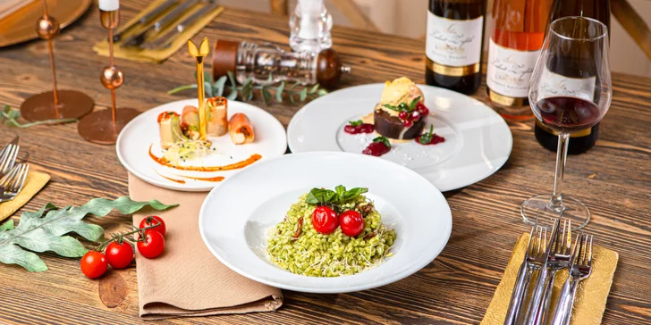 Vegetariánske alebo mäsové 3-chodové menu s degustáciou vín