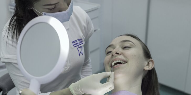 Kompletná dentálna hygiena s pieskovaním a fluoridáciou alebo bielenie chrupu lampou ZOOM 4