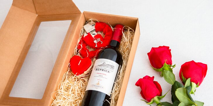Romantické boxy: prosecco, víno či rum+sviečka, šumivá bomba alebo i putá