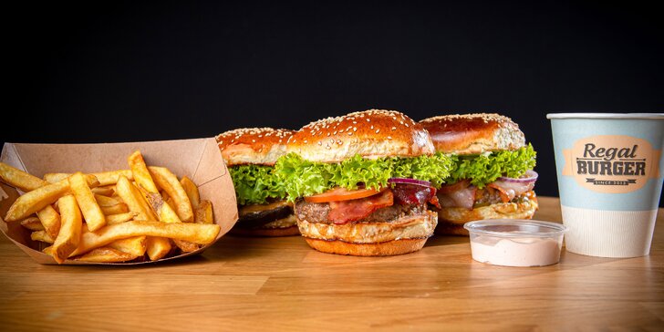 Fantastické Regal Burger combo s hranolčekmi a nápojom – 8 druhov!
