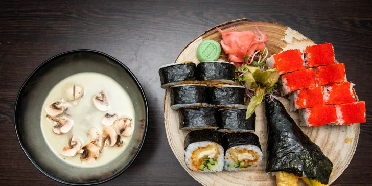 SUSHI BONSAI: Lahodný sushi set s polievkami Tom Ka Gai pre 2 osoby