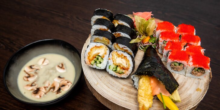 SUSHI BONSAI: Lahodný sushi set s polievkami Tom Ka Gai pre 2 osoby