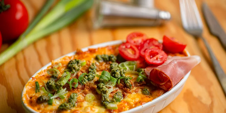 Mac&Cheese original, so slaninou či zeleninou, pestom a prosciuttom či pepperoni pizza style