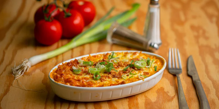 Mac&Cheese original, so slaninou či zeleninou, pestom a prosciuttom či pepperoni pizza style