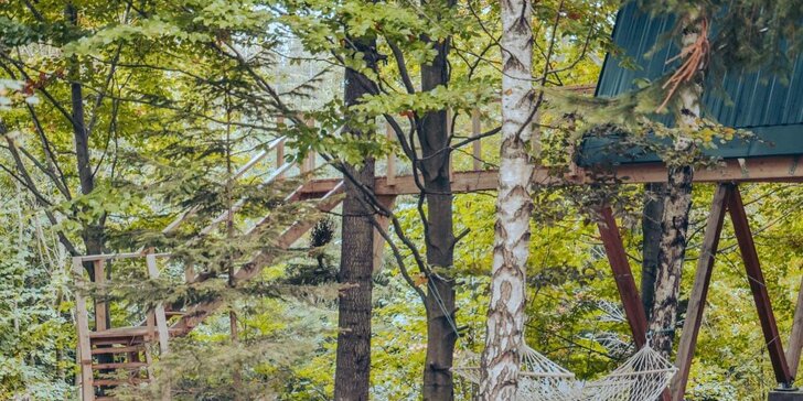Pobyt pre 2 až 4 osoby v krásnom novom domčeku v korunách stromov v úžasnej prírode Martinských holí