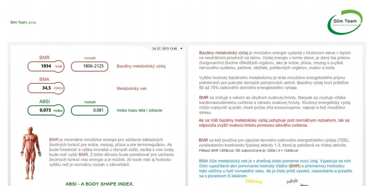 Vyšetrenie a analýza zloženia tela na prístroji Inbody 270