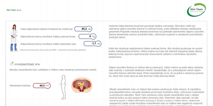 Vyšetrenie a analýza zloženia tela na prístroji Inbody 270