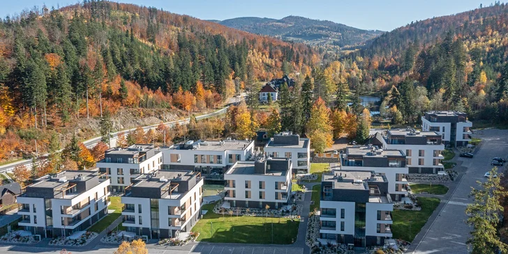 Moderný rezort v poľských Beskydách: apartmán s kuchyňou a neobmedzený wellness