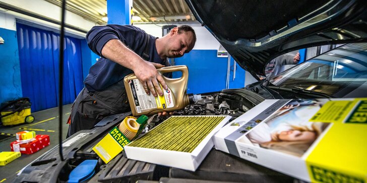 Výmena oleja, olejového a vzduchového filtra s diagnostikou, servisom či dezinfekciou klimatizácie auta ozónom