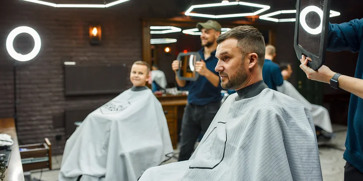 Nový strih, úprava brady aj NOVINKA, balíček Otec+Syn v Barber Factory