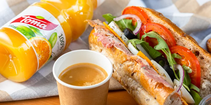 Celodenné raňajky s bagetou a croissantom alebo obed so šalátom a dezertom
