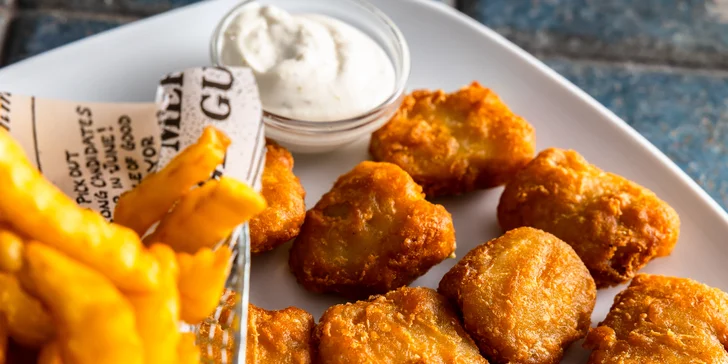 Chrumkavé Fish & Chips s hráškovým dipom v Skupinovej terapii