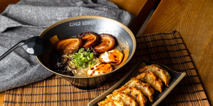 Lahodné japonské špeciality v Kinka Ramen: Jasai Ramen, Shoyu Ramen, Karaage s ryžou a vyprážaná Gyoza
