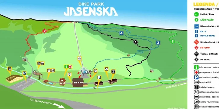 4 alebo 6 hodín vzrušujúcej jazdy na 7 vytunených cyklistických tratiach v BIKE PARKU JASENSKÁ s využitím sedačkovej lanovky