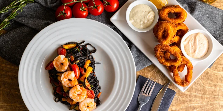 Morské dvojchodové menu s krevetami, kalamármi či lososom