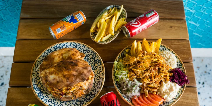 Doner Burger alebo Kebab Tanier s hranolčekmi a nápojom