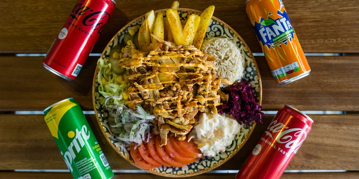 Doner Burger alebo Kebab Tanier s hranolčekmi a nápojom