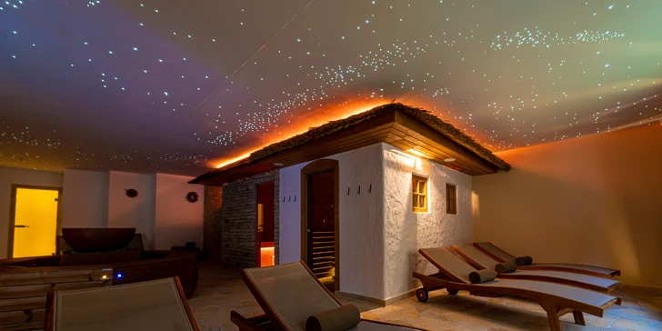 Wellness Zlatý Hýľ: sauny, plavecký & rekreačný bazén aj jacuzzi s výhľadom na les