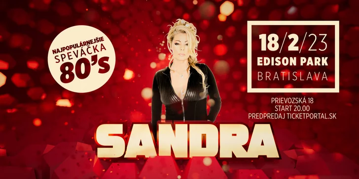 SANDRA v EDISON PARKU: Vstupenka na jedinečný koncert hviezdy 80. rokov