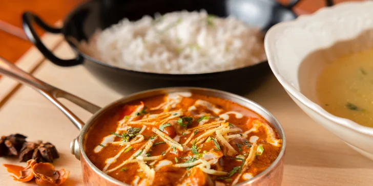 Autentická indická večera: Panner butter alebo kuracia tikka masala, Butter Chicken, vegetariánske, mäsové aj degustačné menu