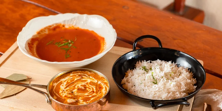 Autentická indická večera: Panner butter alebo kuracia tikka masala, Butter Chicken, vegetariánske, mäsové aj degustačné menu