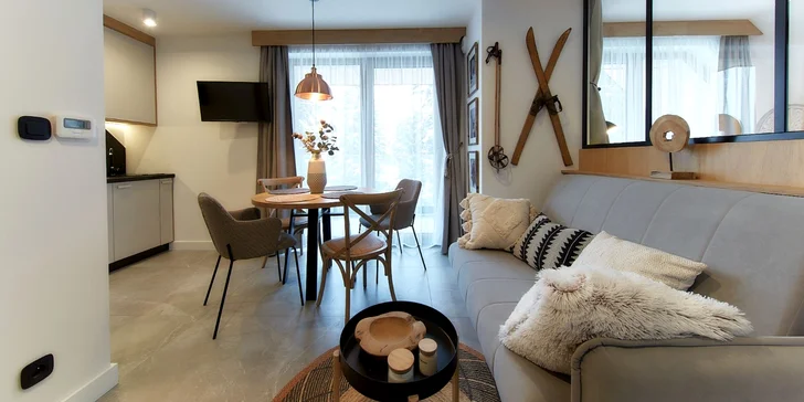 Štýlové apartmány v Zakopanom s výhľadom na Tatry, hneď pri malom lyžiarskom stredisku